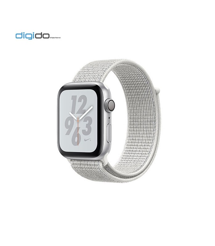silver aluminum case with summit white nike sport loop